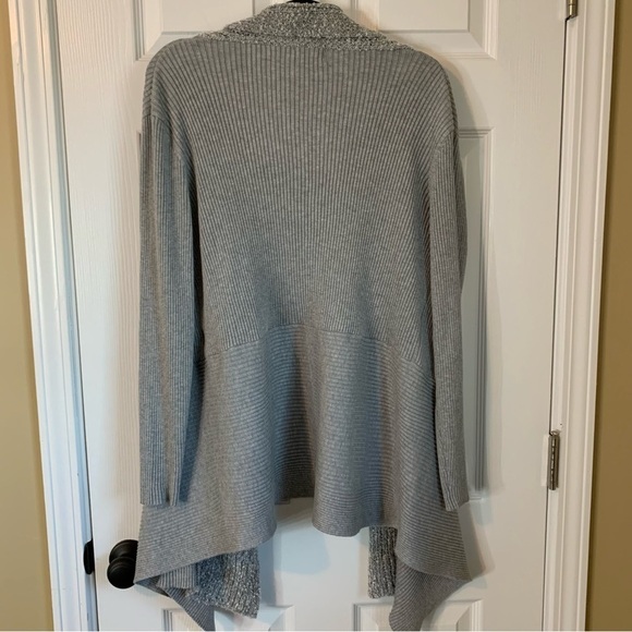 One World Gray Open Front Ribbed Long Asymmetrical Cardigan, Size L - Picture 6 of 7
